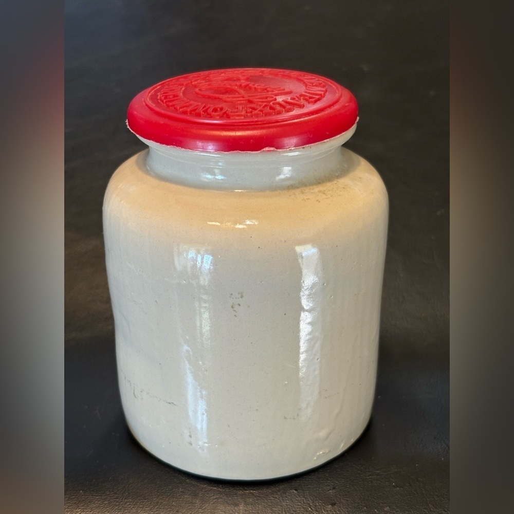 Vintage Pommery Moutarde De Meaux French Mustard Crock with Waxed Red Lid
